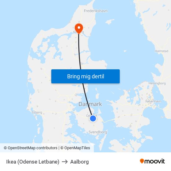 Ikea (Odense Letbane) to Aalborg map