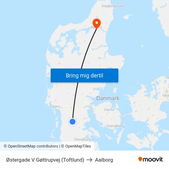 Østergade V Gøttrupvej (Toftlund) to Aalborg map