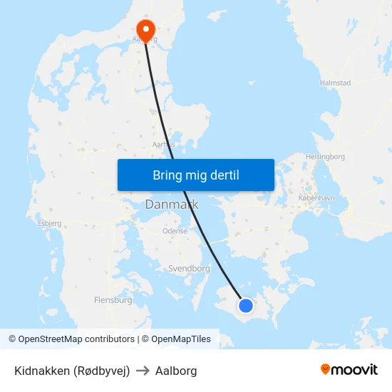 Kidnakken (Rødbyvej) to Aalborg map