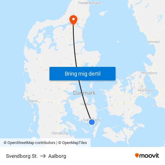 Svendborg St. to Aalborg map