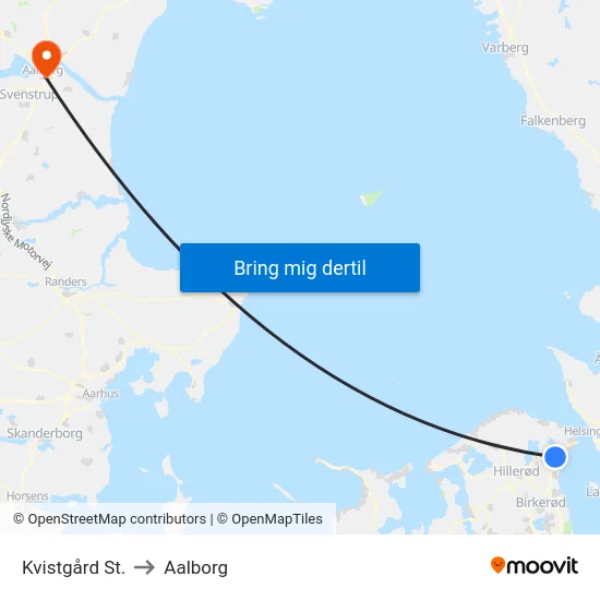 Kvistgård St. to Aalborg map