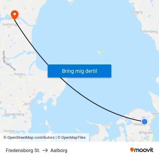 Fredensborg St. to Aalborg map