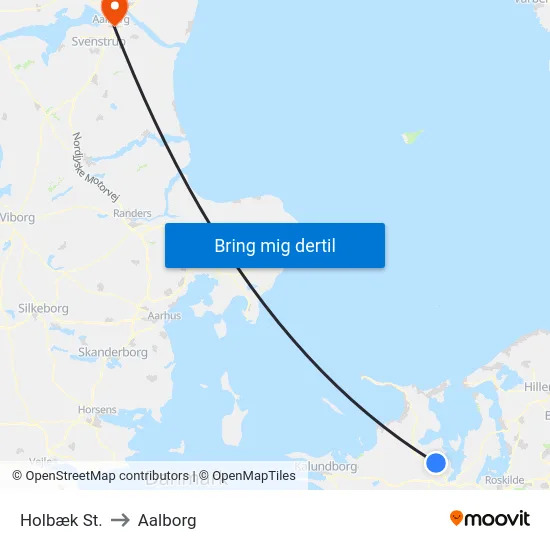 Holbæk St. to Aalborg map