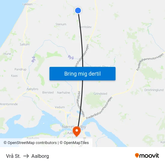 Vrå St. to Aalborg map
