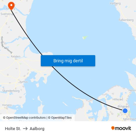 Holte St. to Aalborg map