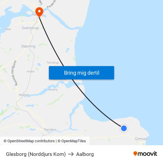 Glesborg (Norddjurs Kom) to Aalborg map