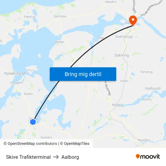 Skive Trafikterminal to Aalborg map