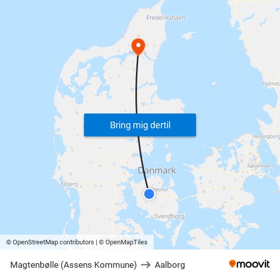 Magtenbølle (Assens Kommune) to Aalborg map