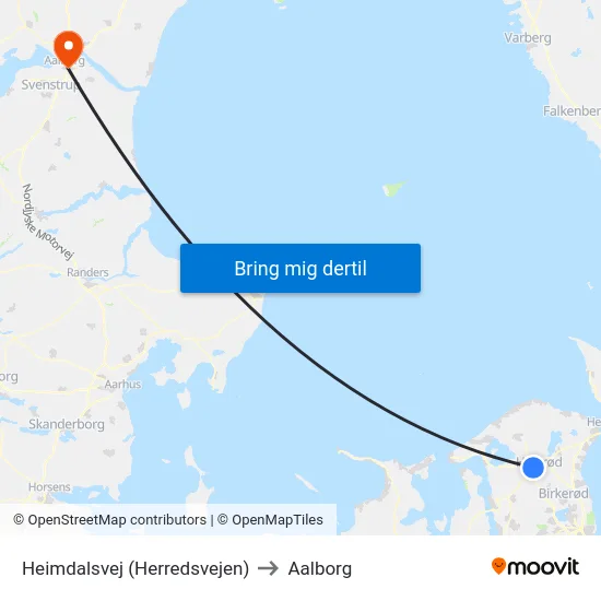 Heimdalsvej (Herredsvejen) to Aalborg map