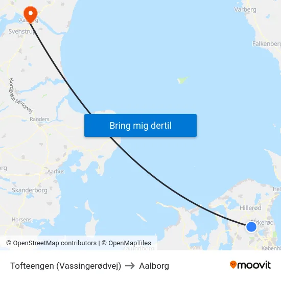 Tofteengen (Vassingerødvej) to Aalborg map