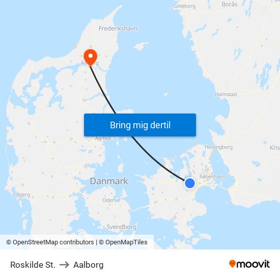 Roskilde St. to Aalborg map