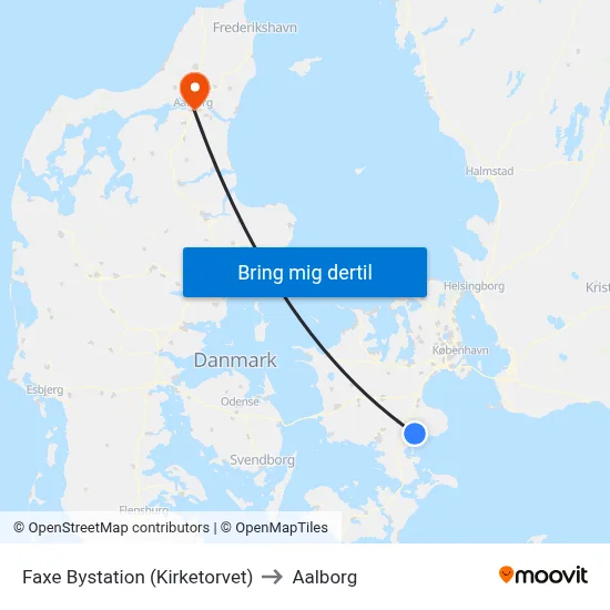 Faxe Bystation (Kirketorvet) to Aalborg map