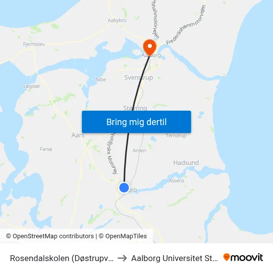 Rosendalskolen (Døstrupvej / Hobro) to Aalborg Universitet Strandvejen map