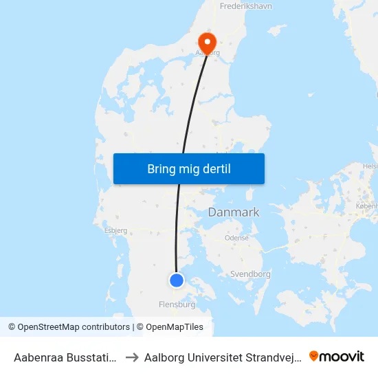 Aabenraa Busstation to Aalborg Universitet Strandvejen map