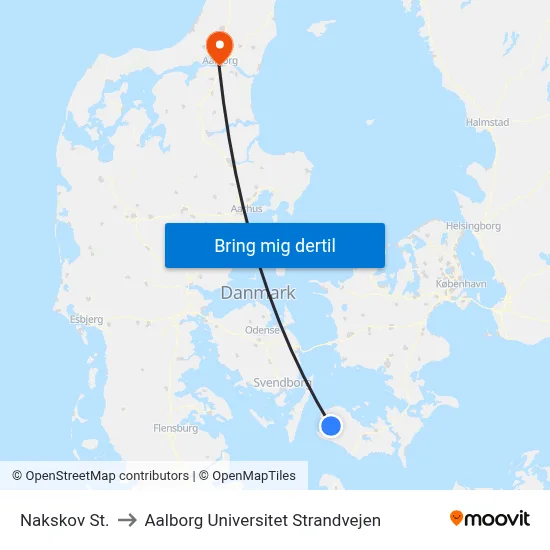 Nakskov St. to Aalborg Universitet Strandvejen map