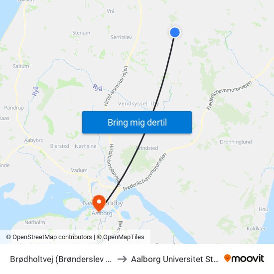 Brødholtvej (Brønderslev Kommune) to Aalborg Universitet Strandvejen map