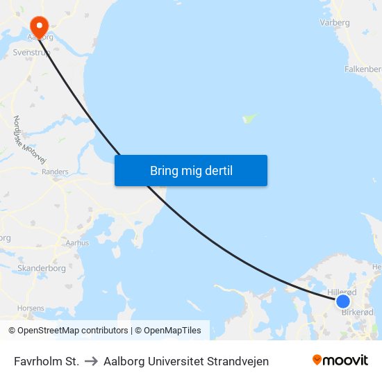 Favrholm St. to Aalborg Universitet Strandvejen map