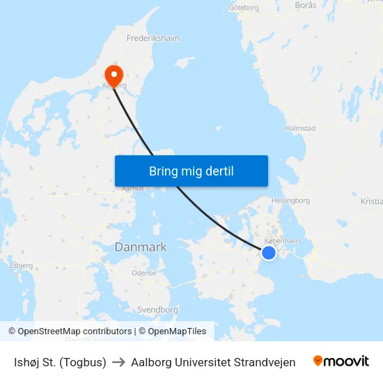 Ishøj St. (Togbus) to Aalborg Universitet Strandvejen map