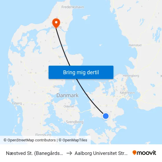 Næstved St. (Banegårdspladsen) to Aalborg Universitet Strandvejen map
