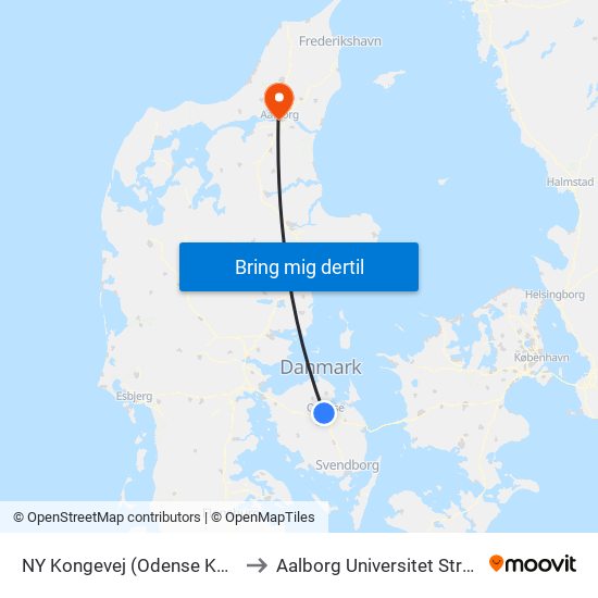 NY Kongevej (Odense Kommune) to Aalborg Universitet Strandvejen map