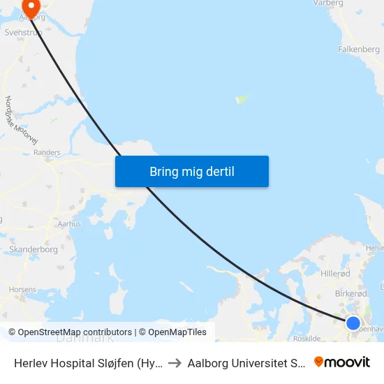 Herlev Hospital Sløjfen (Hyldemorsvej) to Aalborg Universitet Strandvejen map