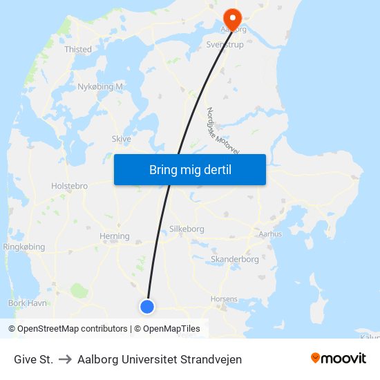 Give St. to Aalborg Universitet Strandvejen map