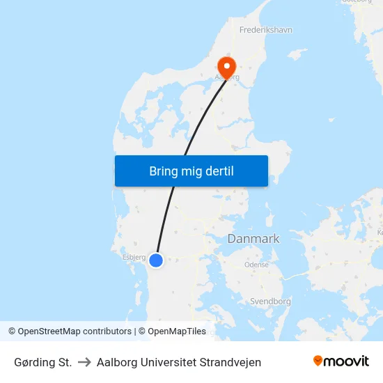 Gørding St. to Aalborg Universitet Strandvejen map
