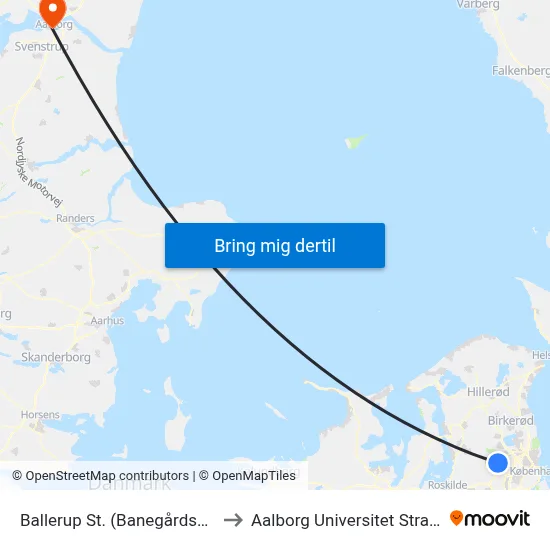 Ballerup St. (Banegårdspladsen) to Aalborg Universitet Strandvejen map