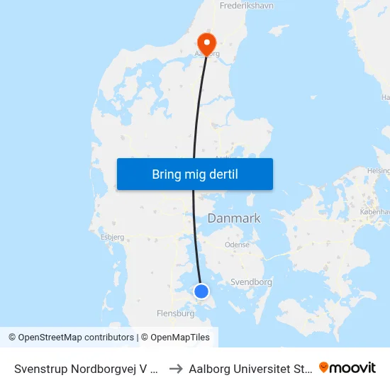 Svenstrup Nordborgvej V Kløvertoften to Aalborg Universitet Strandvejen map