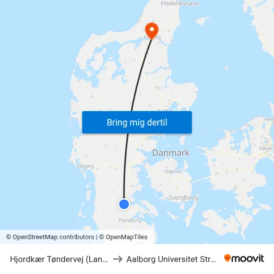 Hjordkær Tøndervej (Landevejen) to Aalborg Universitet Strandvejen map
