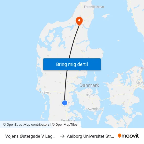 Vojens Østergade V Lagoniskolen to Aalborg Universitet Strandvejen map
