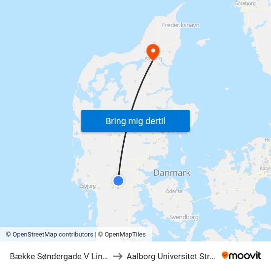 Bække Søndergade V Lindeparken to Aalborg Universitet Strandvejen map