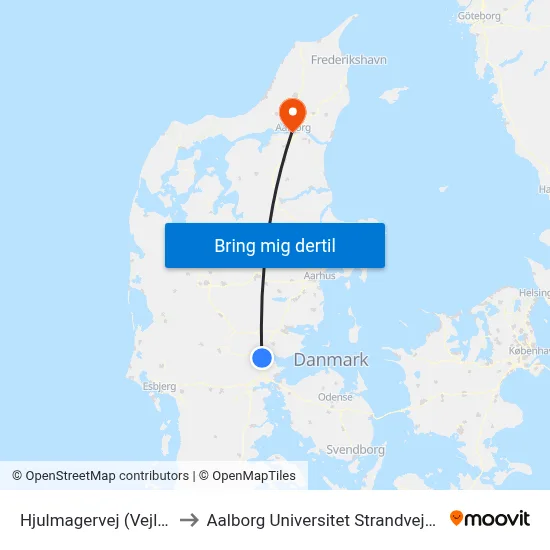 Hjulmagervej (Vejle) to Aalborg Universitet Strandvejen map