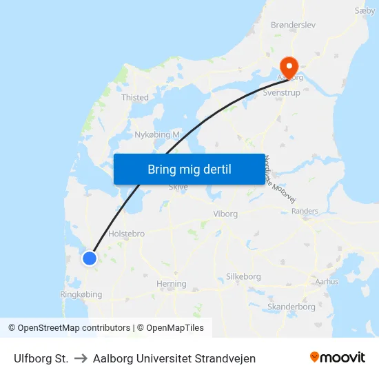 Ulfborg St. to Aalborg Universitet Strandvejen map