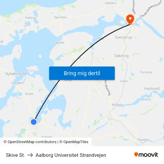 Skive St. to Aalborg Universitet Strandvejen map