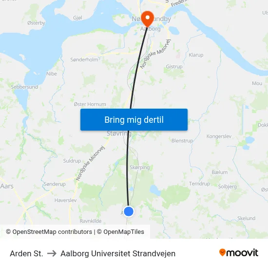 Arden St. to Aalborg Universitet Strandvejen map