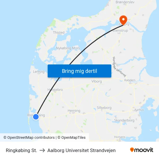 Ringkøbing St. to Aalborg Universitet Strandvejen map