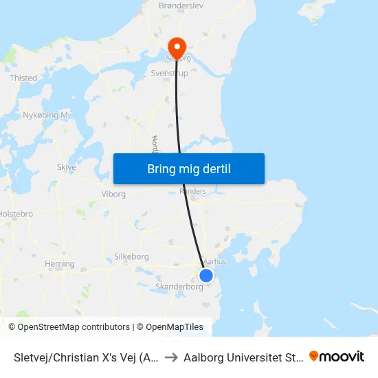 Sletvej/Christian X's Vej (Aarhus Kom) to Aalborg Universitet Strandvejen map