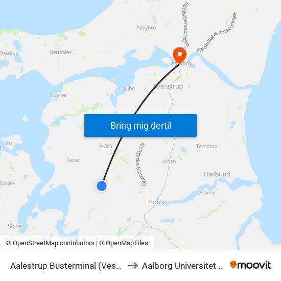 Aalestrup Busterminal (Vesthimm. Komm.) to Aalborg Universitet Strandvejen map