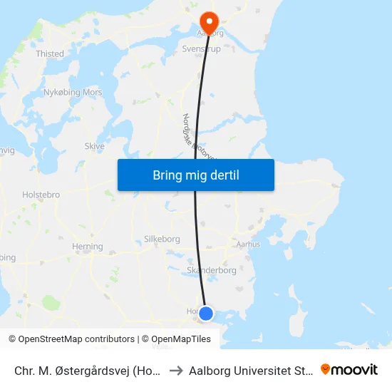 Chr. M. Østergårdsvej (Horsens Kom) to Aalborg Universitet Strandvejen map