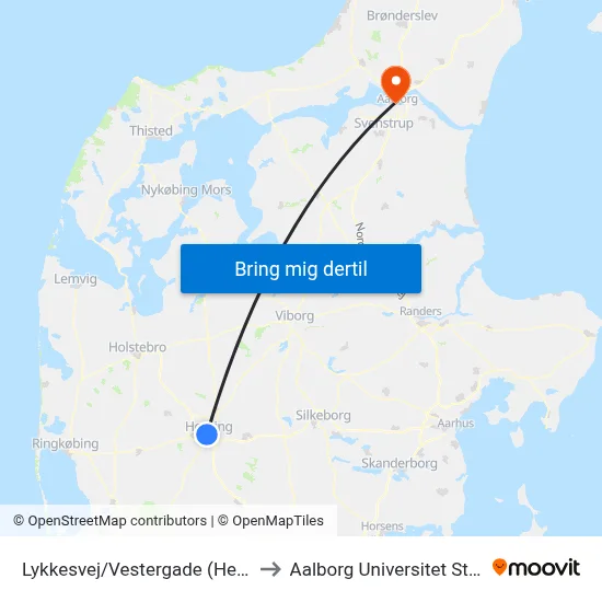 Lykkesvej/Vestergade (Herning Kom) to Aalborg Universitet Strandvejen map