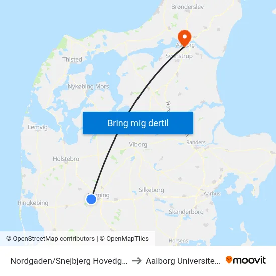 Nordgaden/Snejbjerg Hovedgade (Herning Kom) to Aalborg Universitet Strandvejen map
