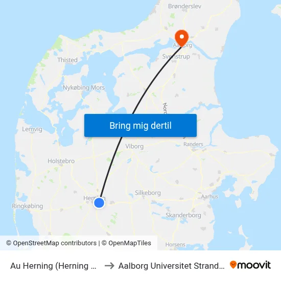 Au Herning (Herning Kom) to Aalborg Universitet Strandvejen map