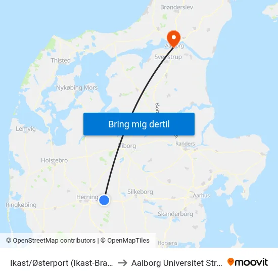 Ikast/Østerport (Ikast-Brande Kom) to Aalborg Universitet Strandvejen map