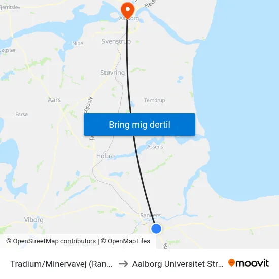 Tradium/Minervavej (Randers Kom) to Aalborg Universitet Strandvejen map