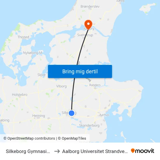 Silkeborg Gymnasium to Aalborg Universitet Strandvejen map
