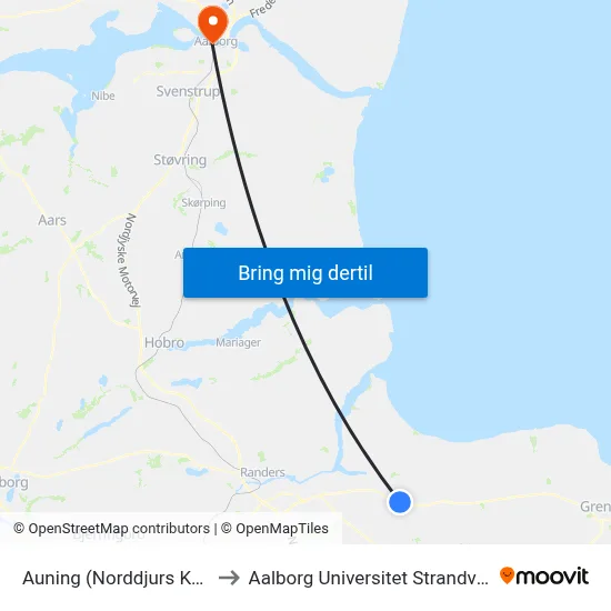 Auning (Norddjurs Kom) to Aalborg Universitet Strandvejen map