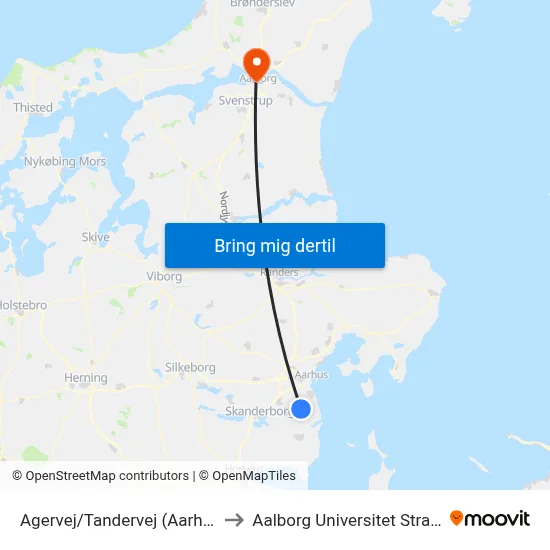 Agervej/Tandervej (Aarhus Kom) to Aalborg Universitet Strandvejen map