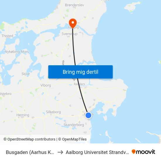 Busgaden (Aarhus Kom) to Aalborg Universitet Strandvejen map