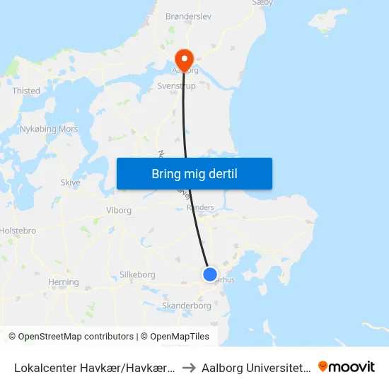 Lokalcenter Havkær/Havkærvej (Aarhus Kom) to Aalborg Universitet Strandvejen map